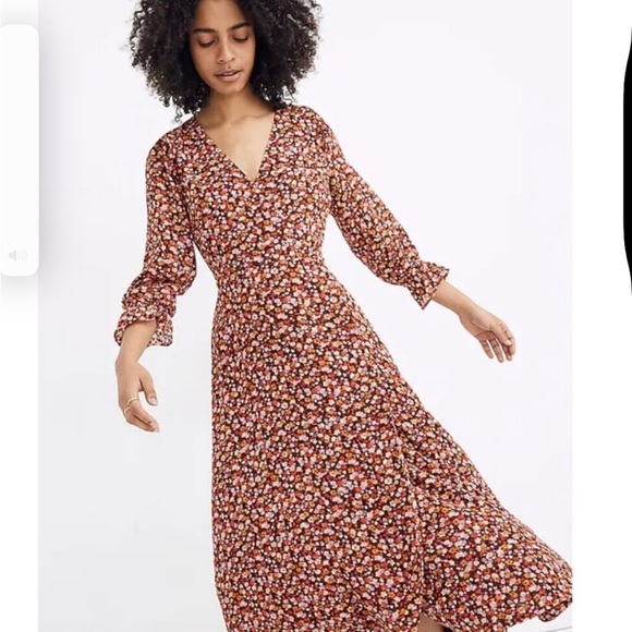 MADEWELL Like New Clipdot Spring Prairie Long Sleeve Crossover MIDI Dress Size 0 - Picture 2 of 9